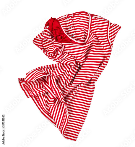 red striped t-shirt levitate on an isolated white background