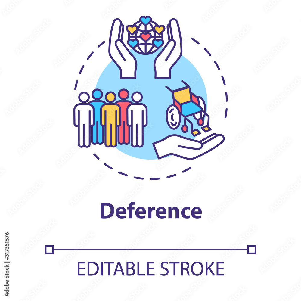 Deference concept icon. Multi-cultural integrity. Inclusive environment. Social union. Universal respect idea thin line illustration. Vector isolated outline RGB color drawing. Editable stroke
