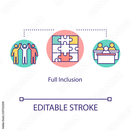 Full inclusion concept icon. Student equality. Diverse community. Positive support. Inclusive education idea thin line illustration. Vector isolated outline RGB color drawing. Editable stroke
