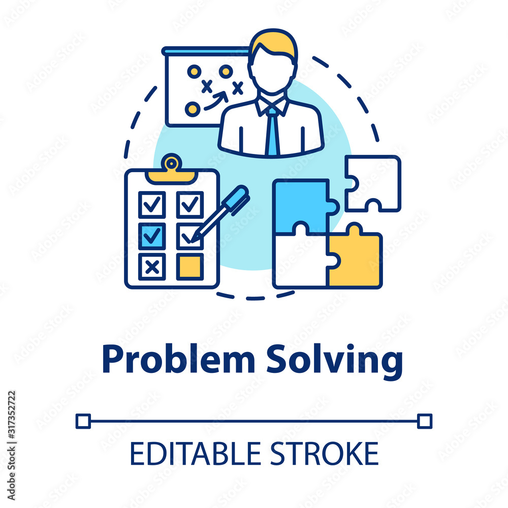 Problem solving concept icon. Planning, management. Way out of difficult situations. Decision making idea thin line illustration. Vector isolated outline RGB color drawing. Editable stroke
