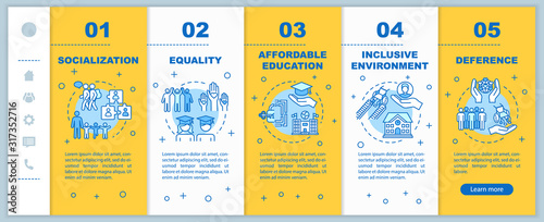 Inclusive education onboarding vector template. Equality and deference. Affordable studying. Responsive mobile website with icons. Webpage walkthrough step screens. RGB color concept