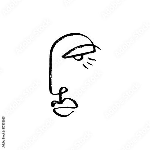 Simple hand drawn trendy line art fashionable human portrait. Modern abstraction. Monochrome black and white print for wall art, textile and other. Vector illustration.