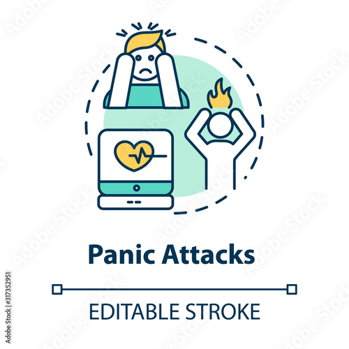 Panic attacks concept icon. Feeling of fear, phobia. Stress symptoms. Personality disorder. Mental illness idea thin line illustration. Vector isolated outline RGB color drawing. Editable stroke