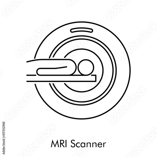 MRI Scanner. Icono plano lineal en color negro