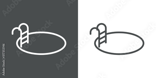 Icono plano lineal piscina en fondo gris y fondo blanco