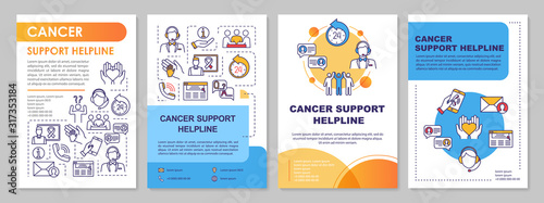 Cancer Support Helpline brochure template. Call center. Flyer, booklet, leaflet print, cover design with linear icons. Oncology help. Vector layouts for magazines, annual reports, advertising posters