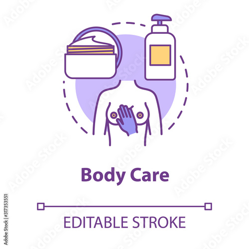 Female body care, massage concept icon. Spa procedure, relaxation, refreshment, stress relief idea thin line illustration. Vector isolated outline RGB color drawing. Editable stroke