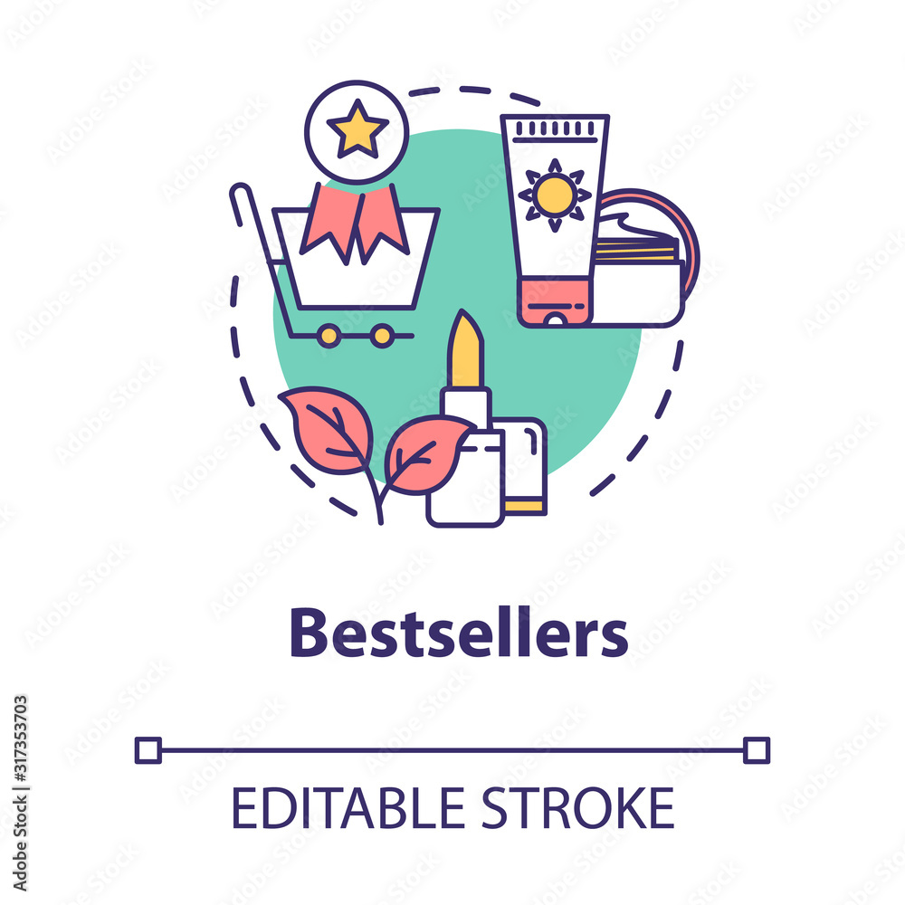 Bestsellers, recommended beauty products concept icon. Makeup and face care, cosmetic promotion idea thin line illustration. Vector isolated outline RGB color drawing. Editable stroke