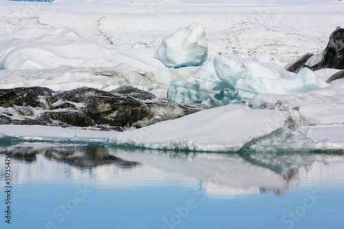 Ice blocks in Icelandic cold waters, global warming