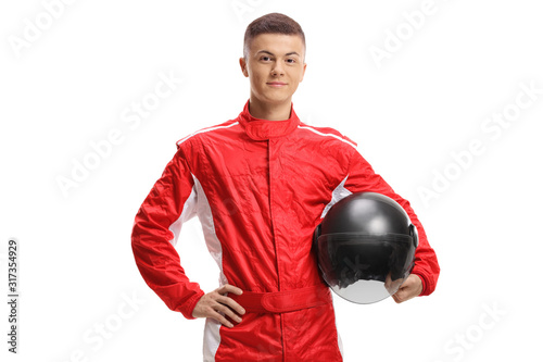 Young guy racer with a helmet