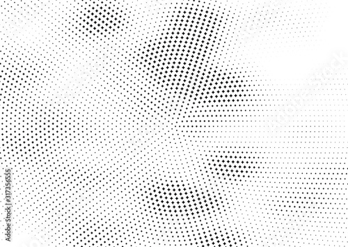 Abstract halftone dotted background. Monochrome futuristic grunge pattern, stars. Vector modern optical pop art texture for posters, site, postcard, cover, labels, vintage sticker, mock-up layout.