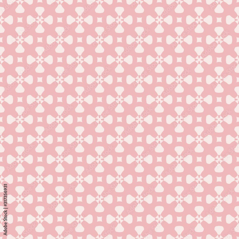 Simple pink vector geometric seamless pattern with flowers, squares, crosses Simple pink vector geometric seamless pattern with flowers, squares, crosses