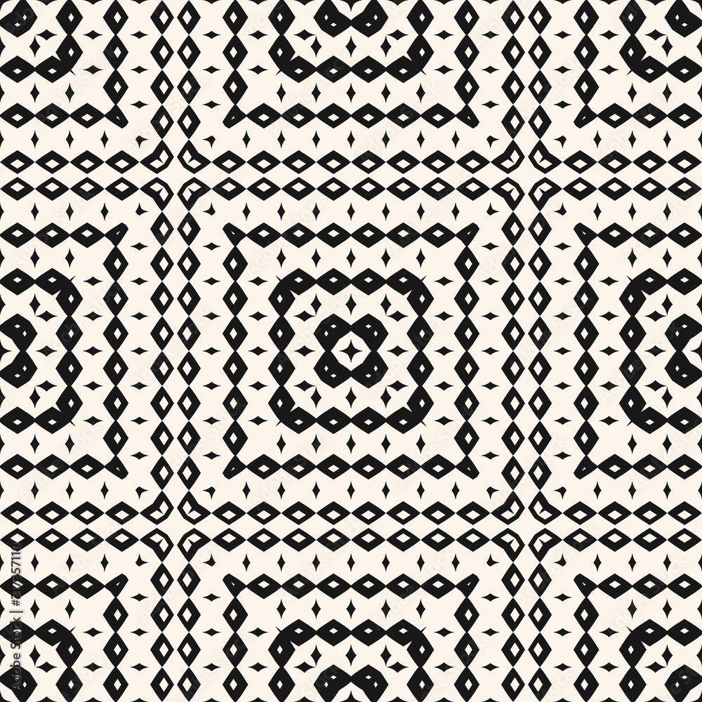 Fototapeta premium Monochrome tribal seamless pattern with geometric shapes, squares, rhombuses