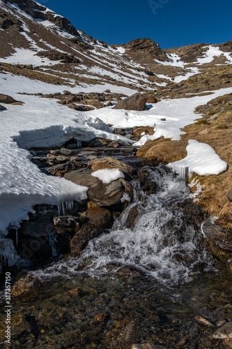 Snowy stream in the mountains