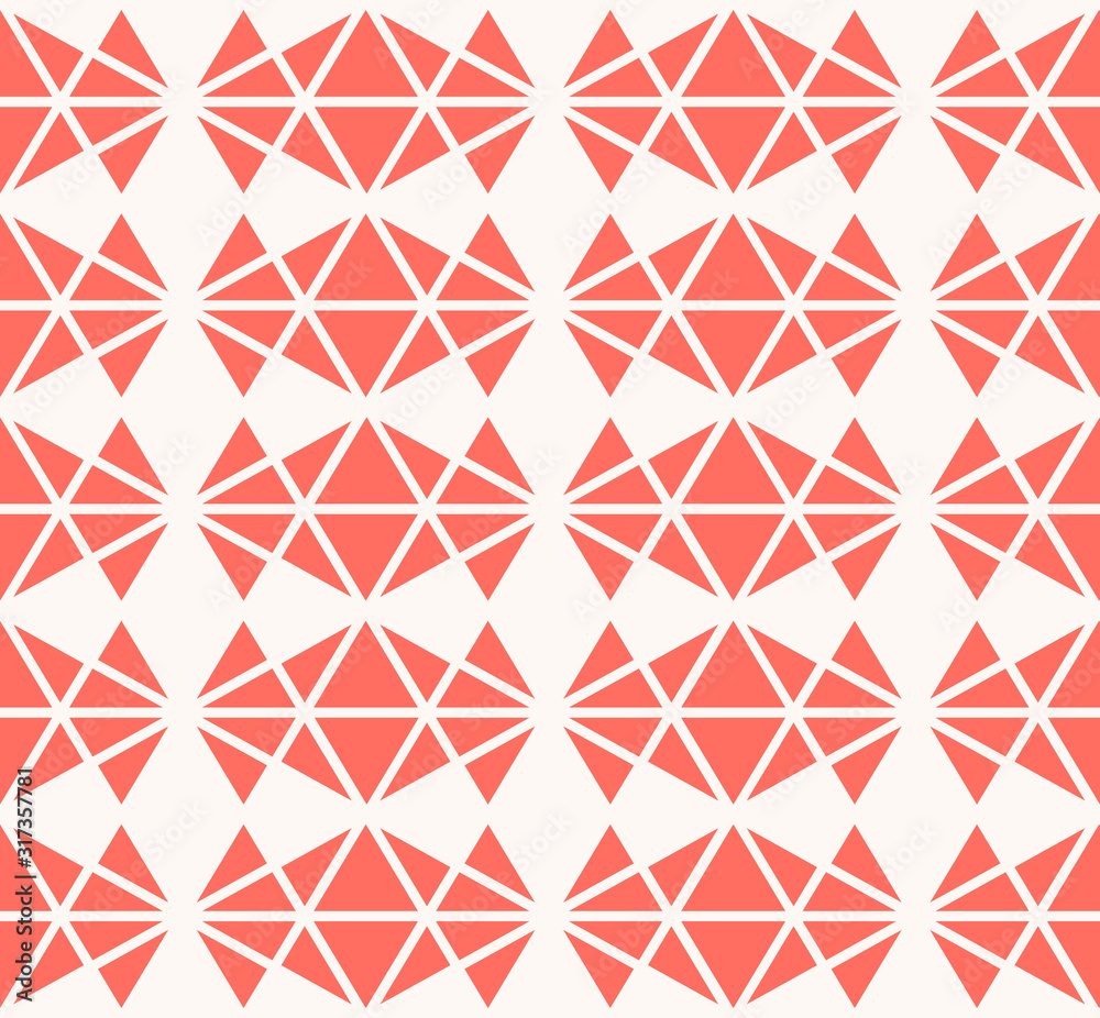 Vector geometric seamless pattern with triangles, diamonds. Coral and white Vector geometric seamless pattern with triangles, diamonds. Coral and white