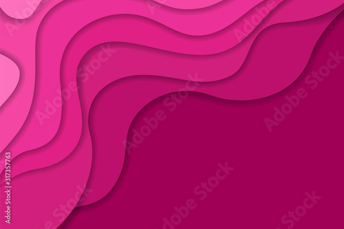 Abstract light and dark bright pink wavy shapes paper cut background with empty place for text. Elegant 3d layered illustration, passion and love concept for Valentines banner, trendy cutout cover photo