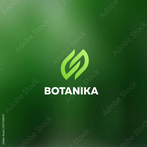 Botanika ecologic natural logo. Pure green leaf sign. Corporate identity for vegan shop or cafe.