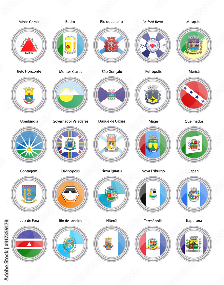 Set of vector icons. Flags of Minas Gerais and Rio de Janeiro states, Brazil.