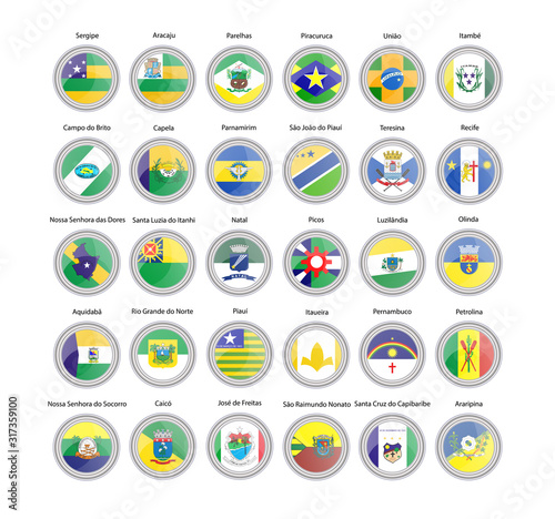 Set of vector icons. Flags of Sergipe, Rio Grande do Norte, Pernambuco and Piaui states, Brazil. photo