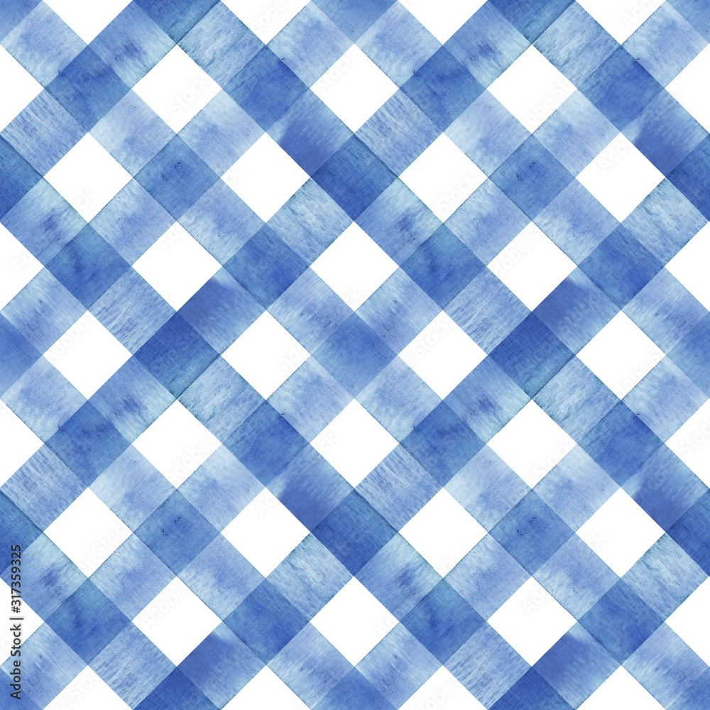 Watercolor diagonal stripe plaid seamless pattern. Indigo blue stripes on  white background Stock Illustration | Adobe Stock