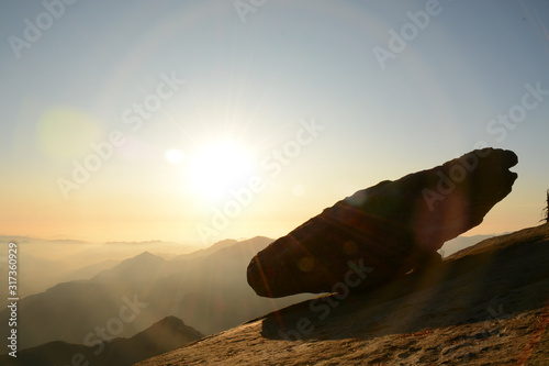 Beautiful view from the top of the rock near Moro Rock during the sunset in Sequoia National Park  CA  USA