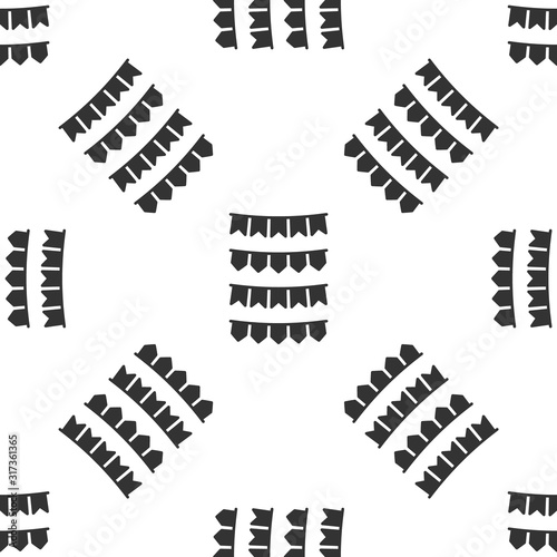 Grey Carnival garland with flags icon isolated seamless pattern on white background. Party pennants for birthday celebration, festival and fair decoration. Vector Illustration