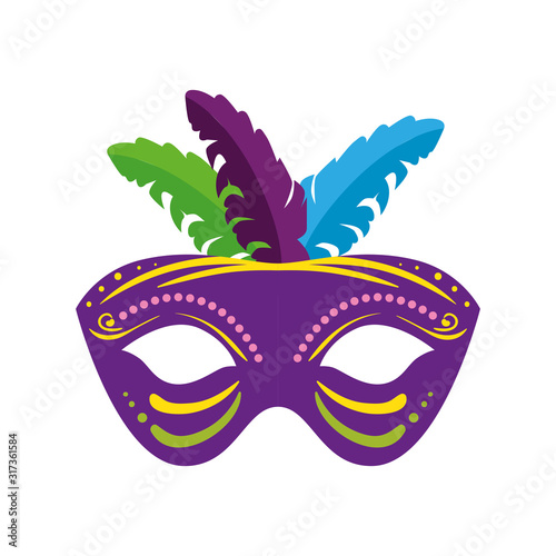 Isolated mardi gras mask with feathers vector design
