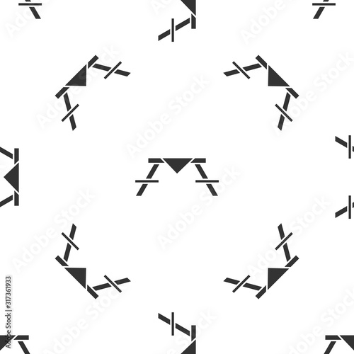 Grey Picnic table with benches on either side of the table icon isolated seamless pattern on white background. Vector Illustration