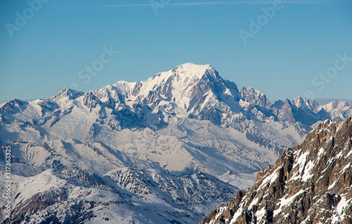 Mont blanc sunset view snowy mountain from Mont Vallon Meribel 3 vallees