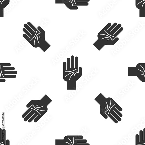 Grey Palmistry of the hand icon isolated seamless pattern on white background. Vector Illustration