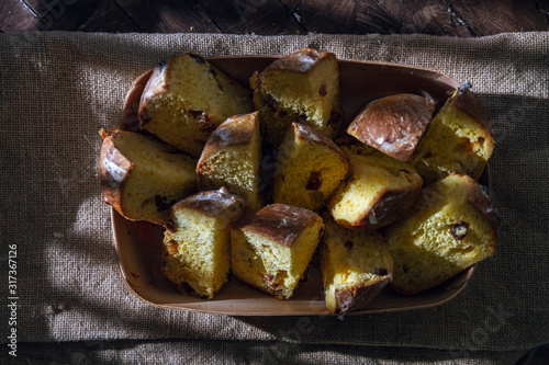 Tray with pieces of homemade panettone photo