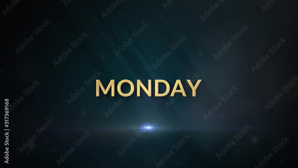 Luxurious days of the week presentation with motion in gold. Monday Luxurious days of the week presentation with motion in gold. Monday