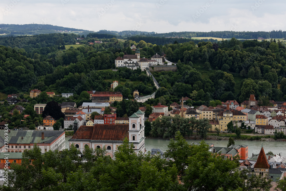 Panoramic view of Passau's old town, Passau Germany.