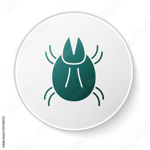 Green Parasite mite icon isolated on white background. White circle button. Vector Illustration
