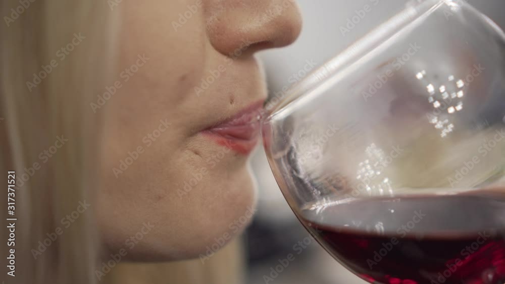 Woman Drinking Red Wine Lips Closeup Alcohol Feast Woman Drinking Red Wine Lips Closeup Alcohol Feast
