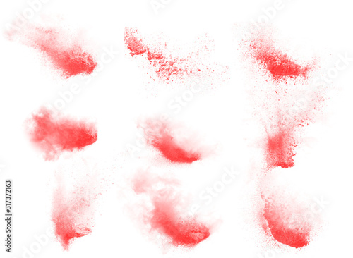 Set of red powder splash brushes. Beautiful explosion brushes
