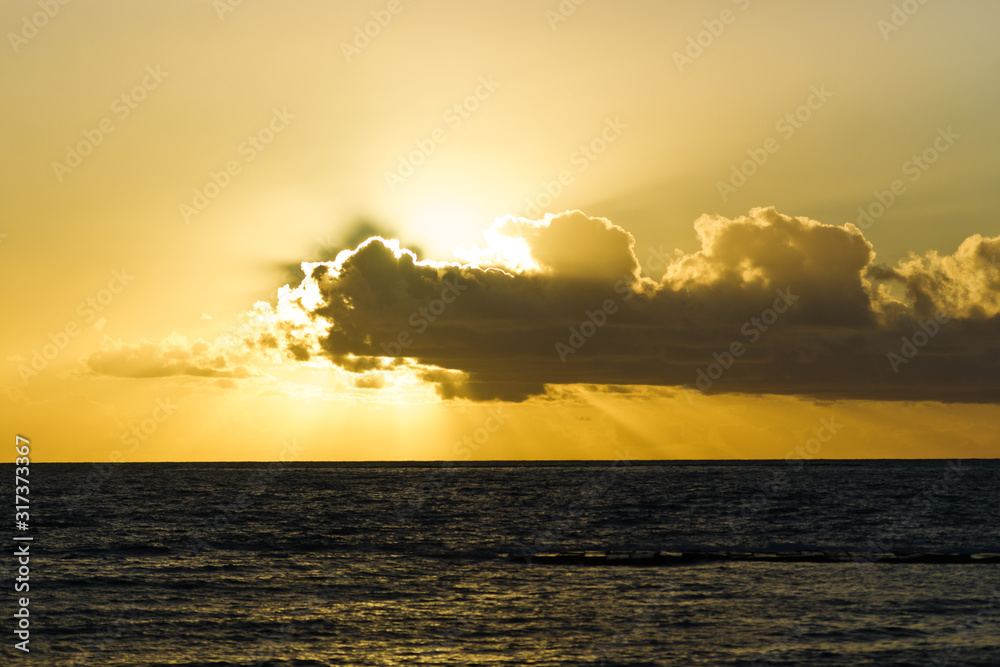 Sunset  with  clouds, light rays. atlantic ocean Tenerife