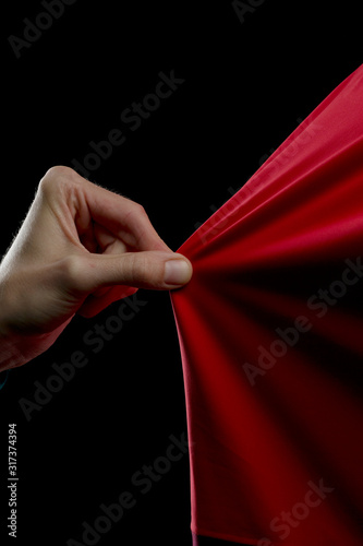 hand pulls fabric