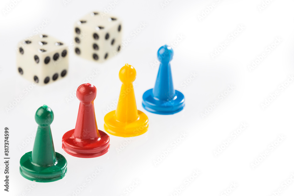 game pieces with dice isolated on white background game pieces with dice isolated on white background