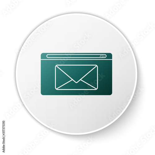 Green Mail and e-mail icon isolated on white background. Envelope symbol e-mail. Email message sign. White circle button. Vector Illustration photo