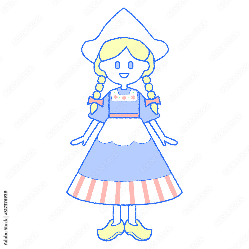 シンプルでかわいいオランダの民族衣装の女の子のイラスト Stock Vector Adobe Stock