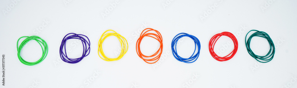 The collection of Elastic bands on a white background The collection of Elastic bands on a white background