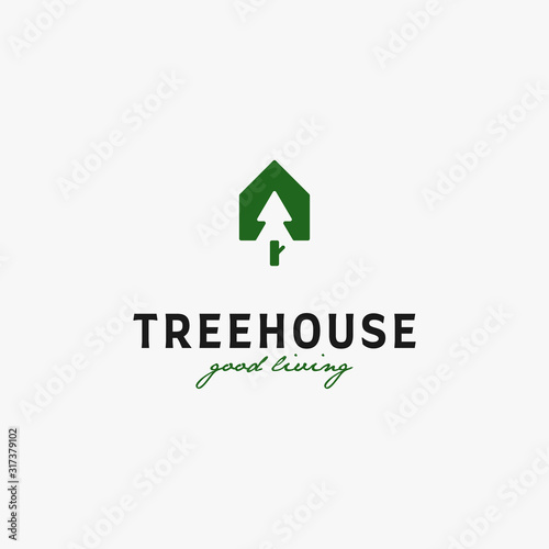 flat tree and house logo vector