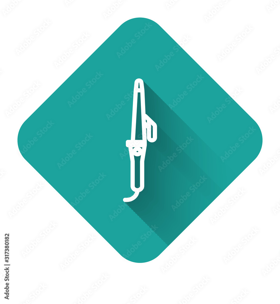 White line Curling iron for hair icon isolated with long shadow. Hair  straightener icon. Green square button. Vector Illustration Stock Vector |  Adobe Stock