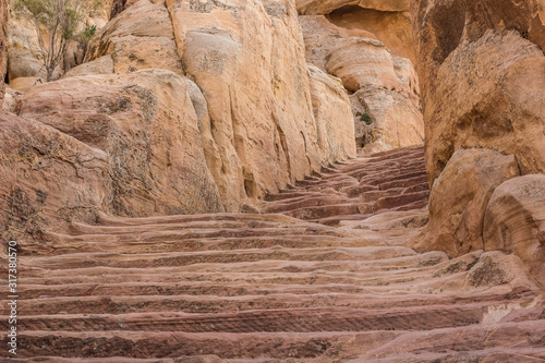 Vászonkép Middle East holy land sand stone desert canyon stairway passage between rocks re