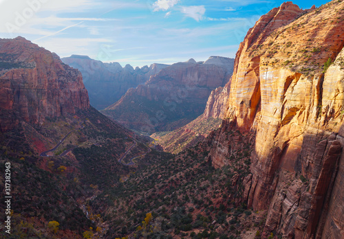 The gorgeous Zion canyon that holds the winding road up to Zion's Famous Zion-Mount Carmel Tunnel.