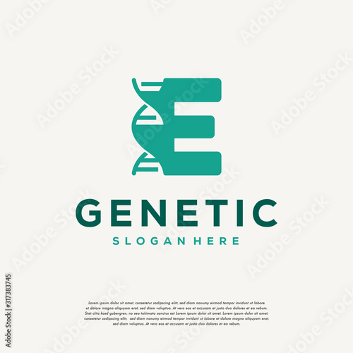 DNA Helix Letter E Logo designs, Genetics Vector Design, Chromosome initial Logo Template
