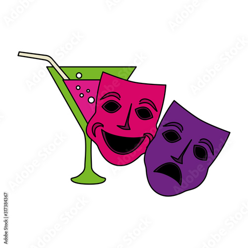 Isolated mardi gras masks and cocktail vector design