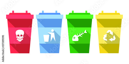 Set of bin in flat style isolated vector on white background
