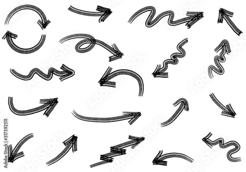 Set of Hand drawn vector arrows  doodle on white background.design element vector illustration.